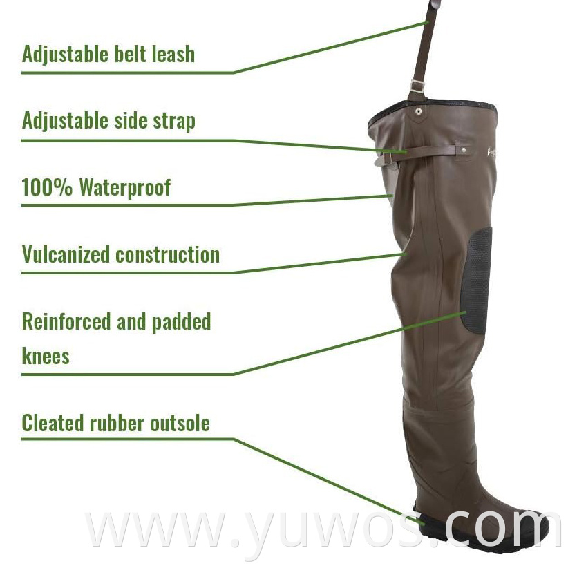 Brown Rubber Fly Fishing Hip Wader Cleated Boots